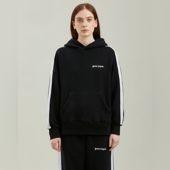 NWT Men’s Size Small Palm Angels Track Hoodie 100% Cotton In Black & White Color - Picture 7 of 17